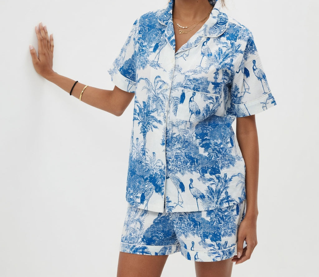 Blue toile print women's cotton short pyjama set — Ilk Collective South Africa