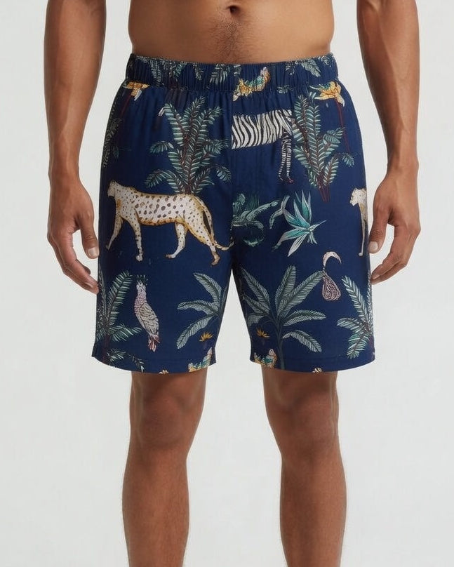 Indigo safari print men's cotton pajama shorts — Ilk Collective South Africa
