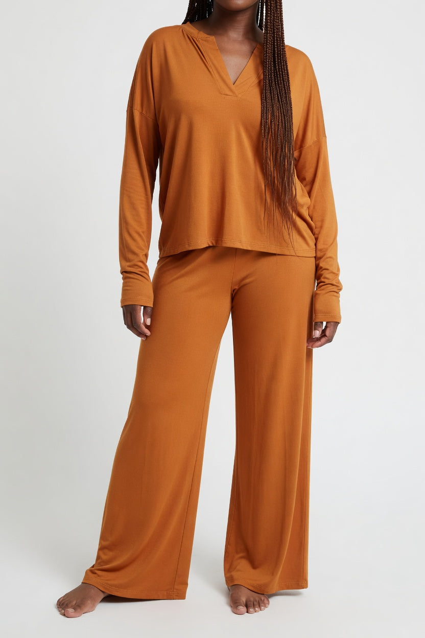 Terracotta / Burnt Orange Bamboo Long Sleeve Loungewear Set